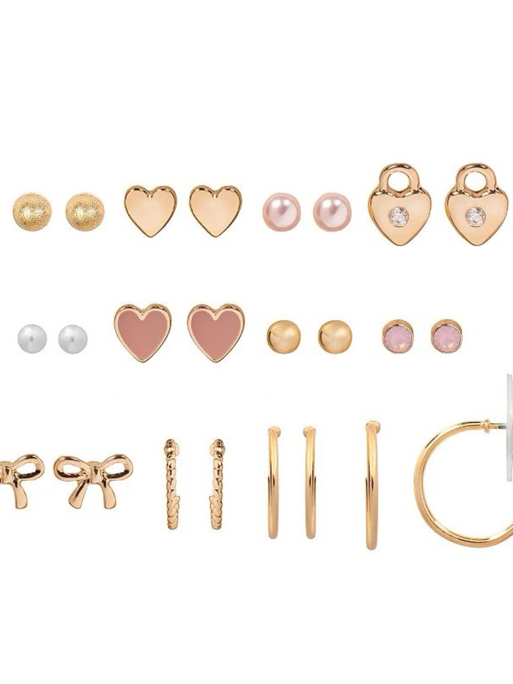 Lauren Conrad LC 12 pair stack stud Pink Heart Pearl Stud Earring Set Jewelry